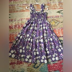 Girls cotton smocked flutter strap dress Tea Collection Sz 12 Grape floral NWT